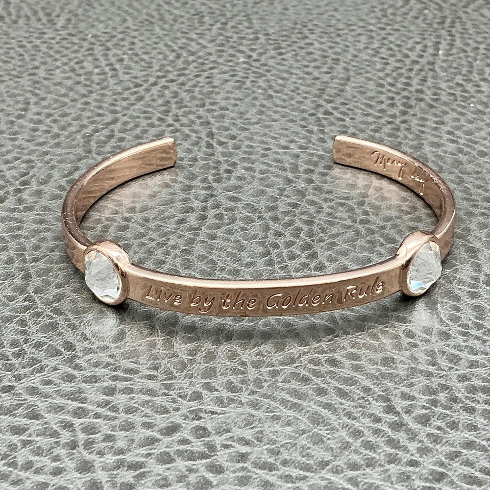 Mary Kay Gold Tone Crystal‎ Cuff Bracelet Live By The Golden Rule Womens Size 7"